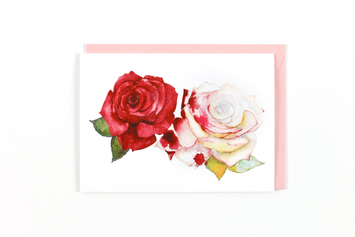 RED AND WHITE ROSES CARD