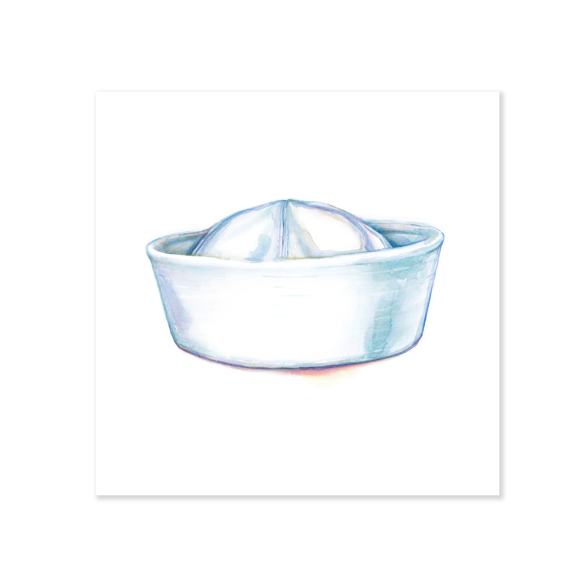 A fine art print illustrating a white vintage sailor hat painted with watercolors on a soft white background